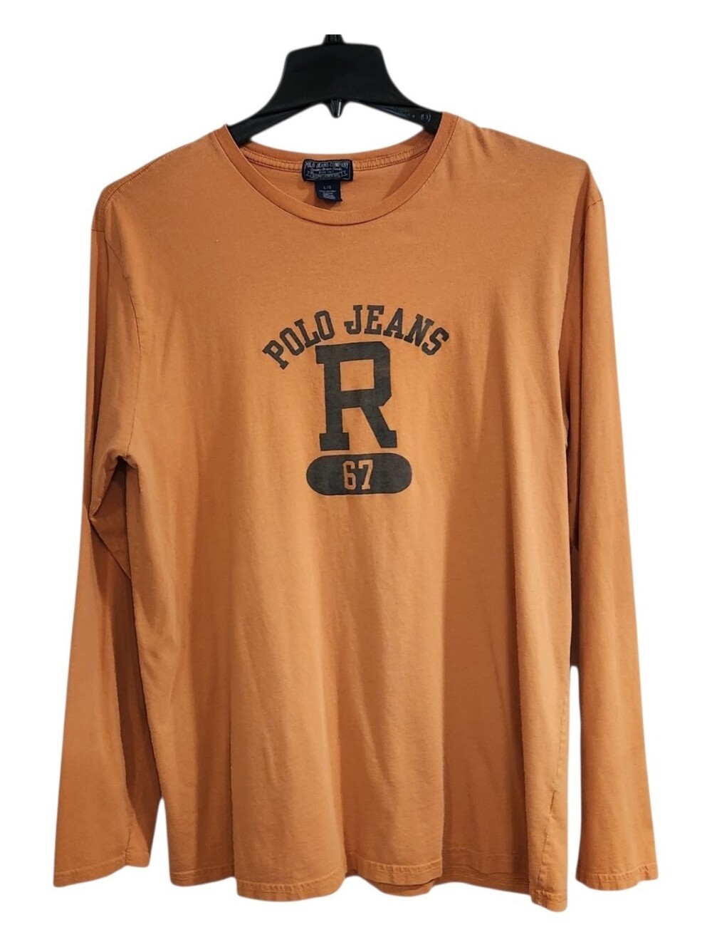 Vintage Polo Jeans Co Ralph Lauren Orange Long Sleeve Graphic T-Shirt Men's L